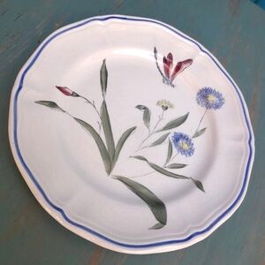 Longchamp plate Made in France Dragonfly Hand Painted Blue Flowers Rare